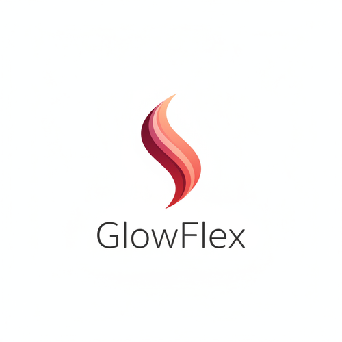 "A high-end, minimalist logo for a wellness brand called 'GlowFlex'. The design features a modern, stylized icon of an abstract glowing wave or a soft 'S' curve representing heat and flexibility. Use a sophisticated gradient of deep ruby red, soft rose pink, and a touch of warm coral to create a 'glow' effect. The text 'GlowFlex' should be in a clean, elegant sans-serif typography. Professional, sleek, white background, vector style, 4k resolution."