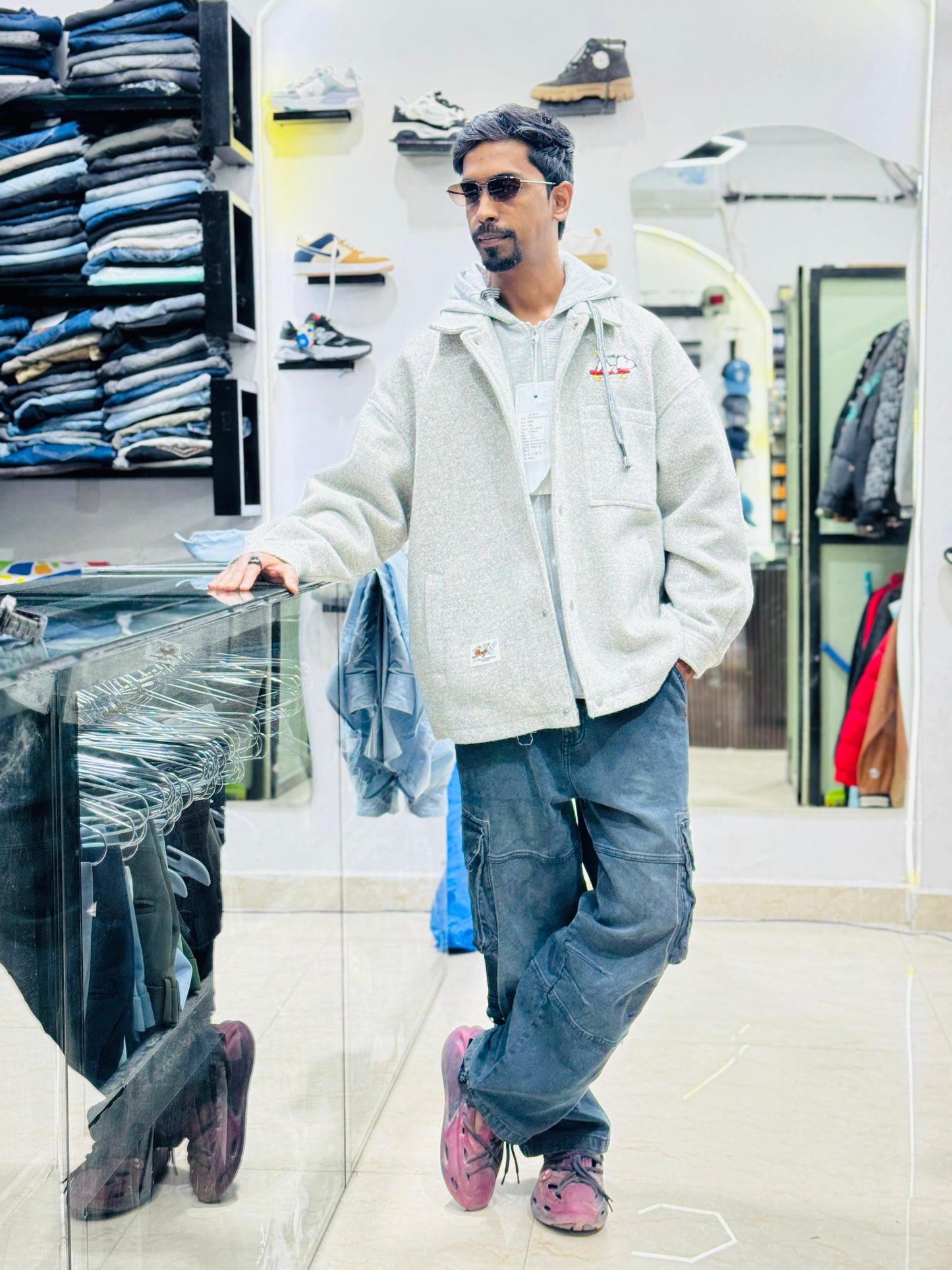 men hoodies drop shoulder white & gary