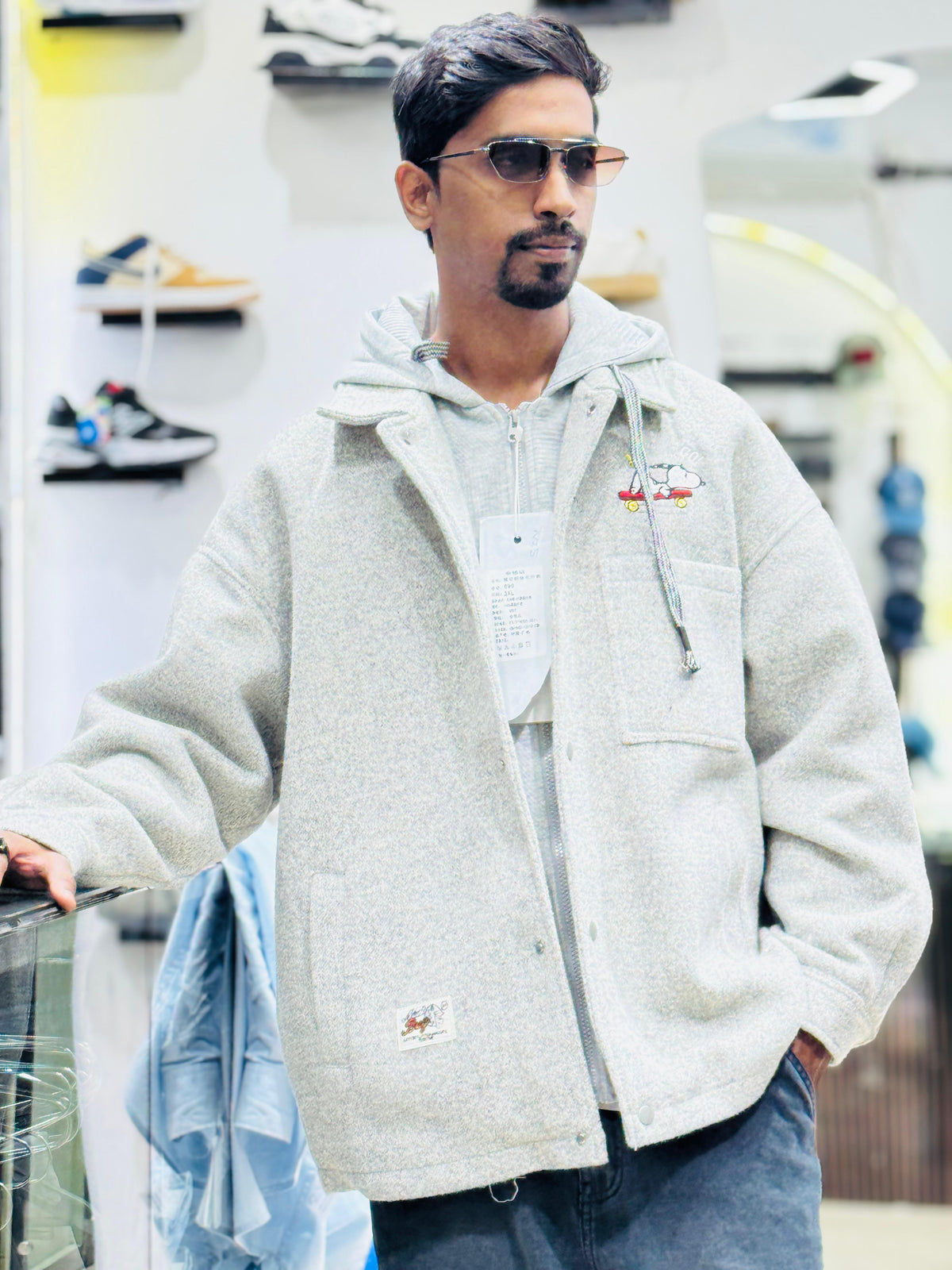 men hoodies drop shoulder white & gary