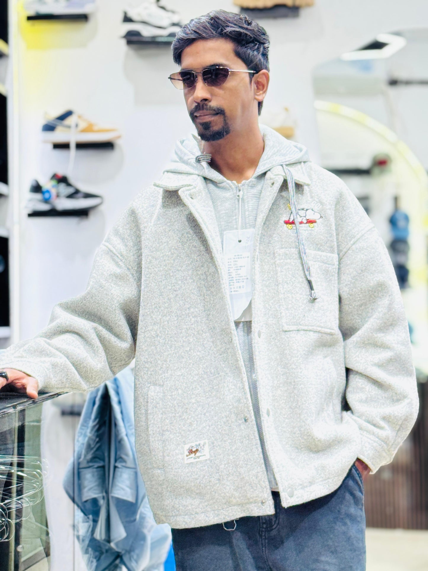 men hoodies drop shoulder white & gary